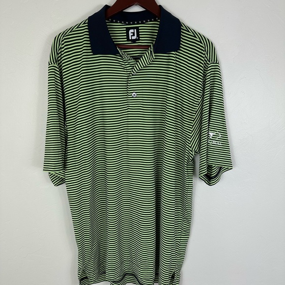 FootJoy Black Bull Embroidered Green/Black Striped Polo Shirt M - Picture 1 of 5